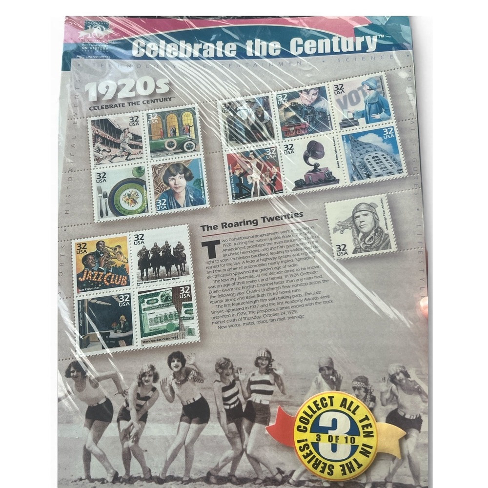USPS Celebrate the Century 1920s Roaring Twenties 32 Cent Stamp‎ Sheet - 3184